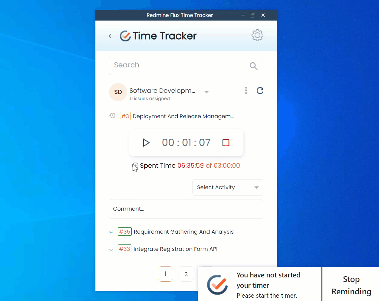 Time Tracker reminder Modal idle time