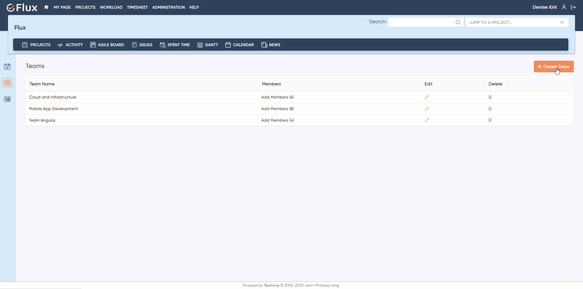 create team and search in timesheet