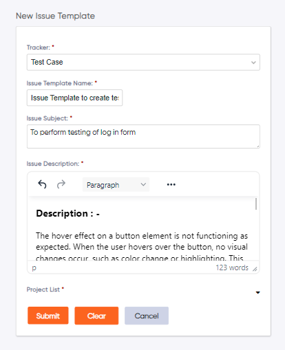 issue template testcase