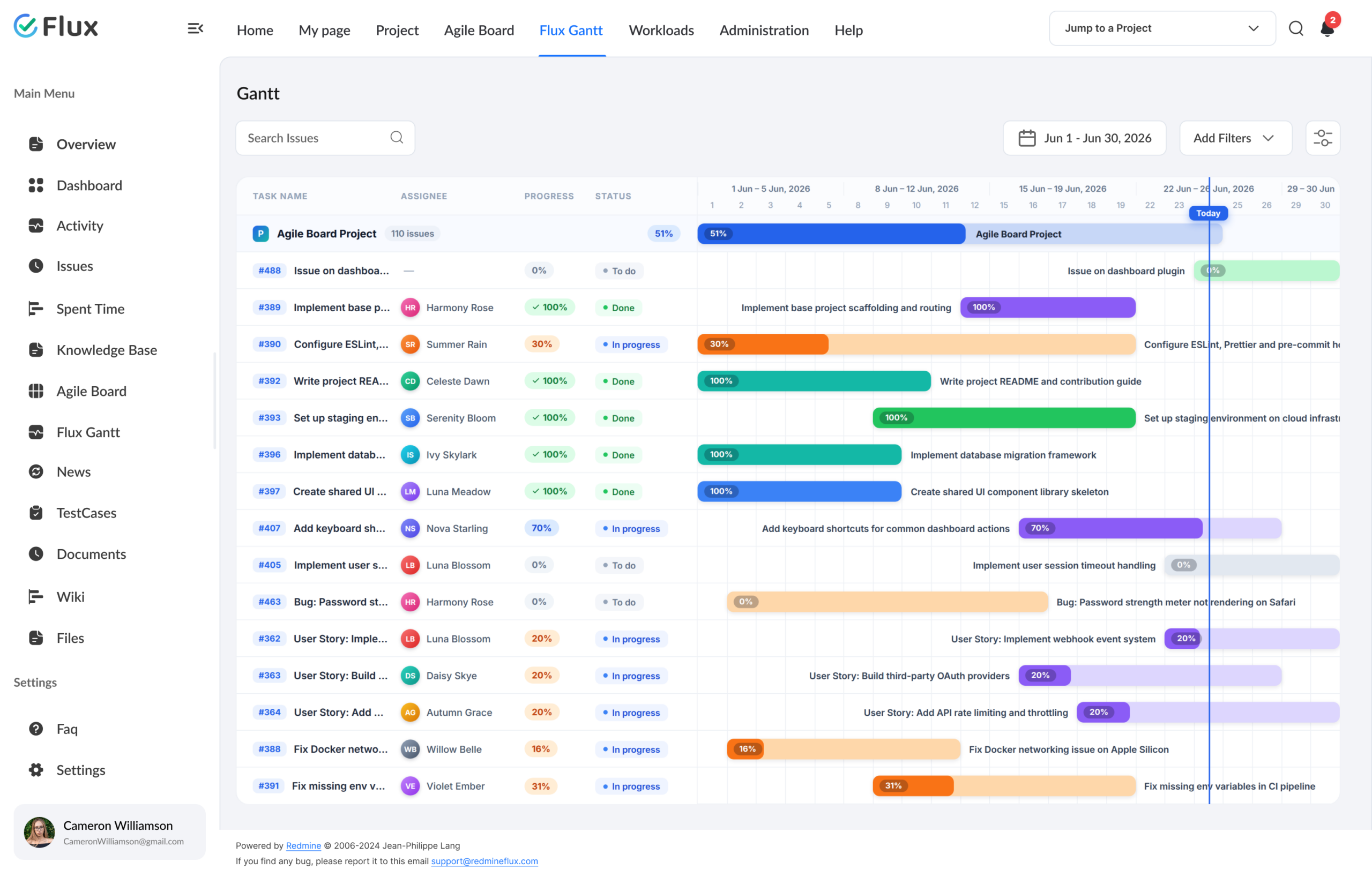 Redmineflux portfolio health dashboard view for CTOs